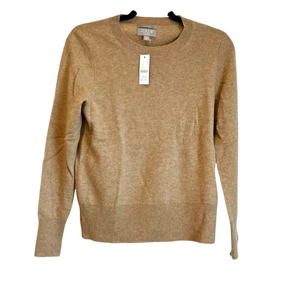 J. Crew Women's Cashmere Classic-Fit Crewneck Sweater Heather Camel Size XS NWT